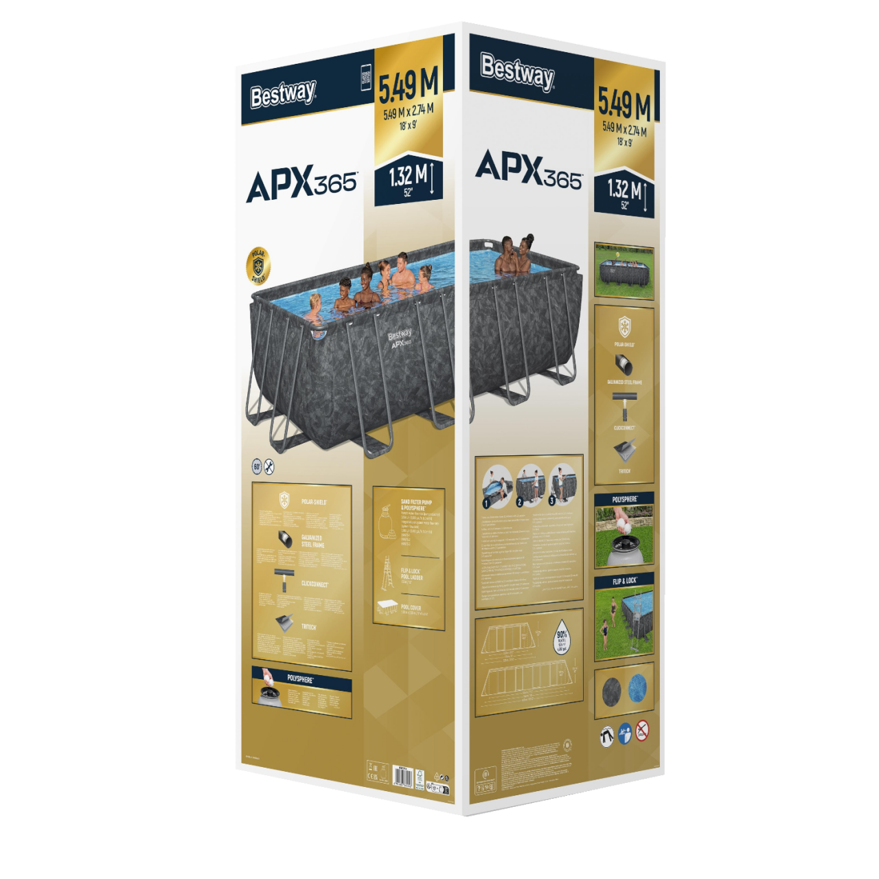 Bestway 561KA APX365 Frame Pool Komplett-Set 549x274x132cm, Winterfestes