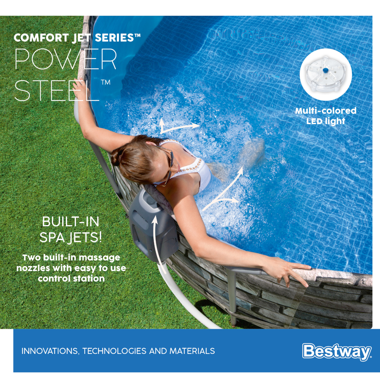 Bestway 56719 Power Steel Comfort Jet Pool oval mit Massageeffekt 610x366x122cm