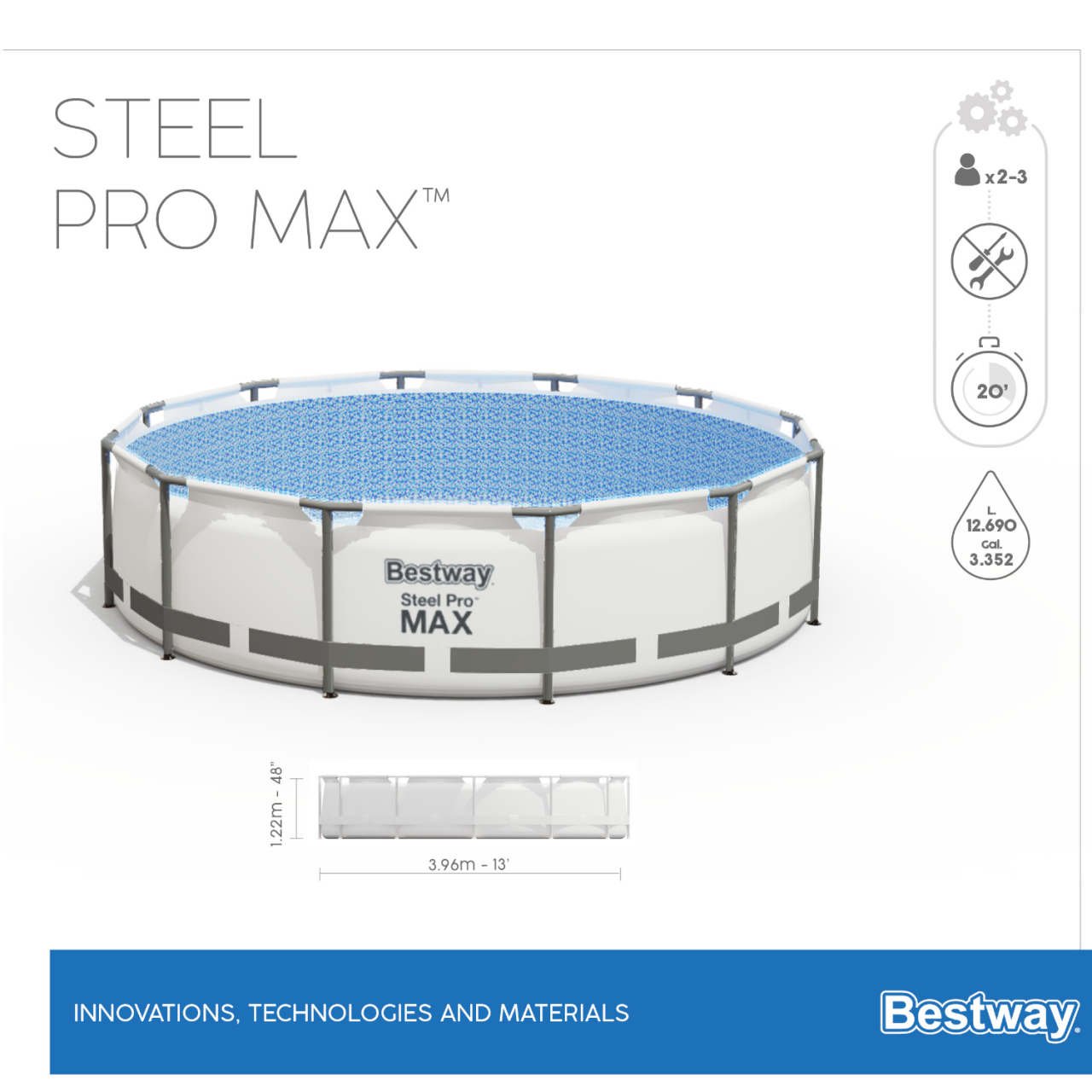 Bestway 5618W Frame Pool Steel Pro MAX Swimmingpool rund Ø396x122cm Komplett-Set