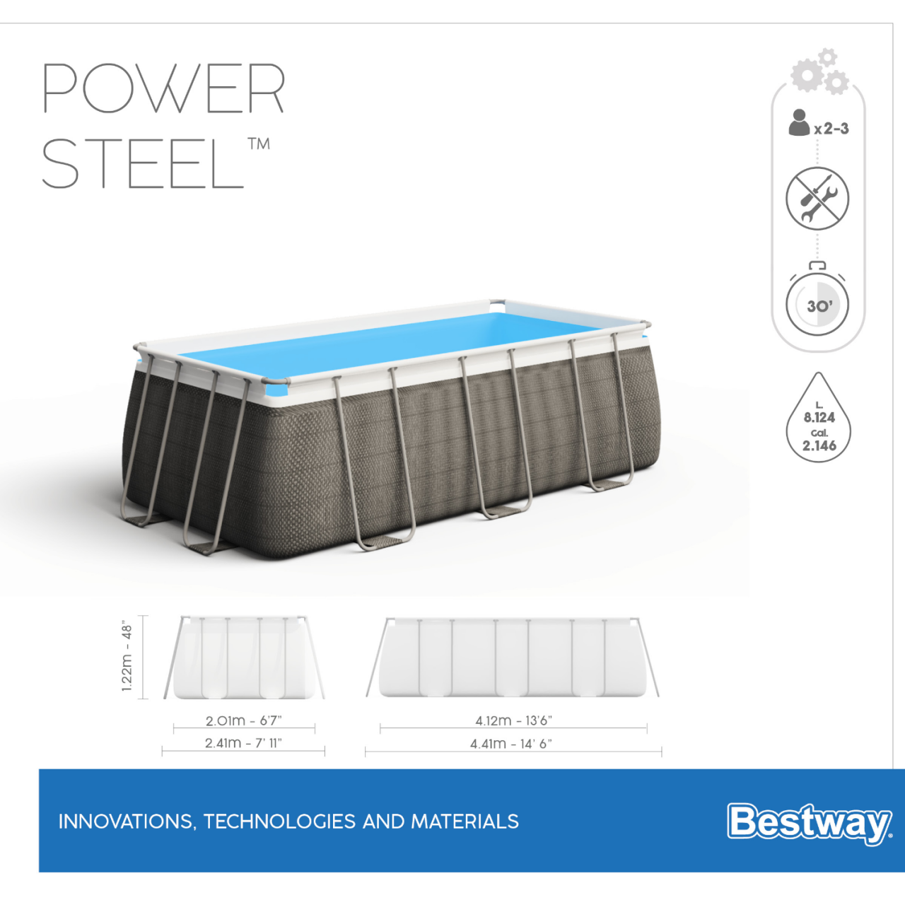 Bestway 56722 Frame Pool Power Steel Swimmingpool 412x201x122cm Komplett-Set