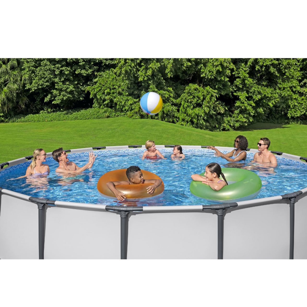 Bestway Frame Pool Steel Pro Set 457x122cm mit Filterpumpe Leiter Zubehör 56438