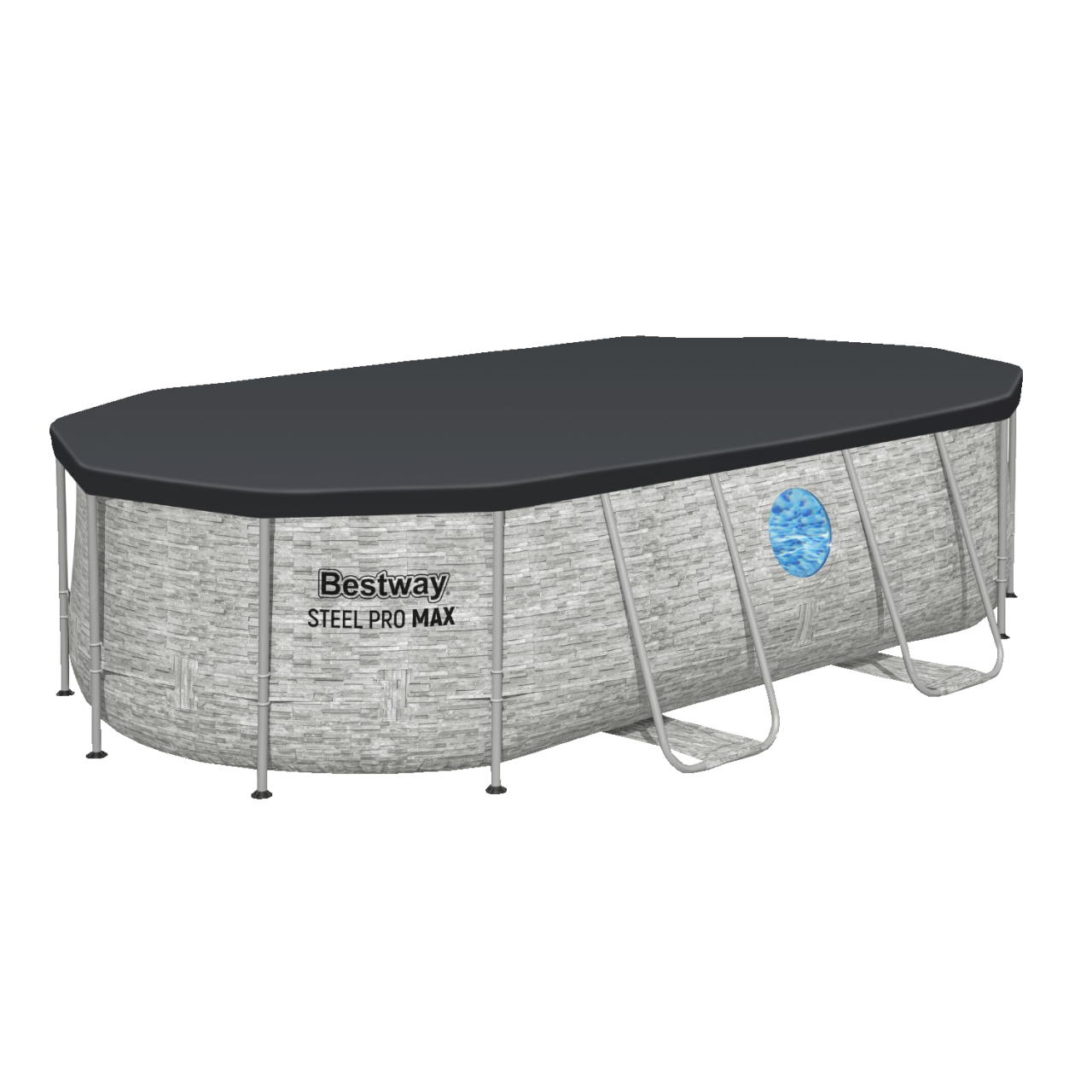 Bestway 56714 Power Steel Pool Swim Vista Oval Set Steinwand-Optik 427x250x100cm