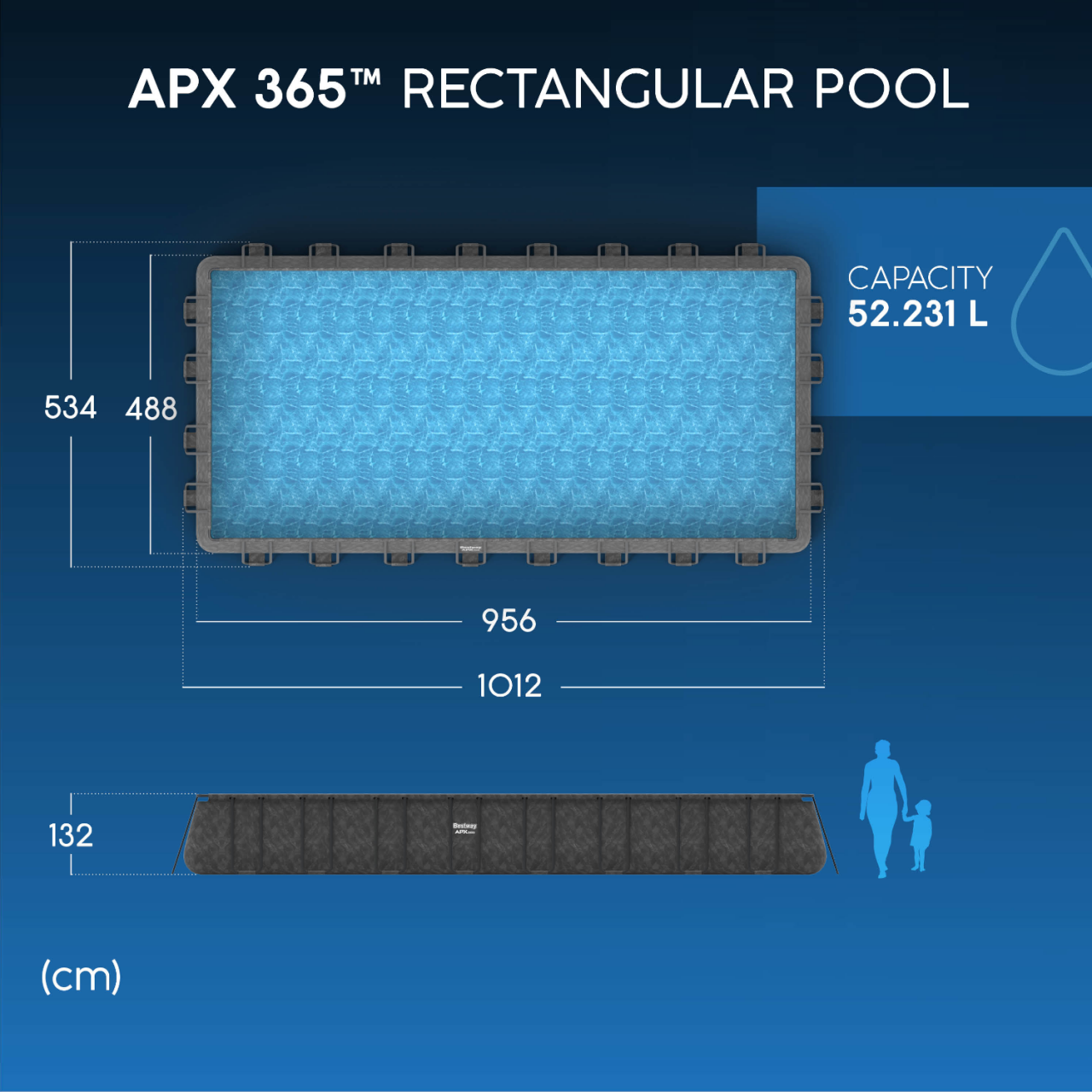 Bestway 561KJ APX365 Winterfestes Frame Pool Komplett-Set 956x488x132cm