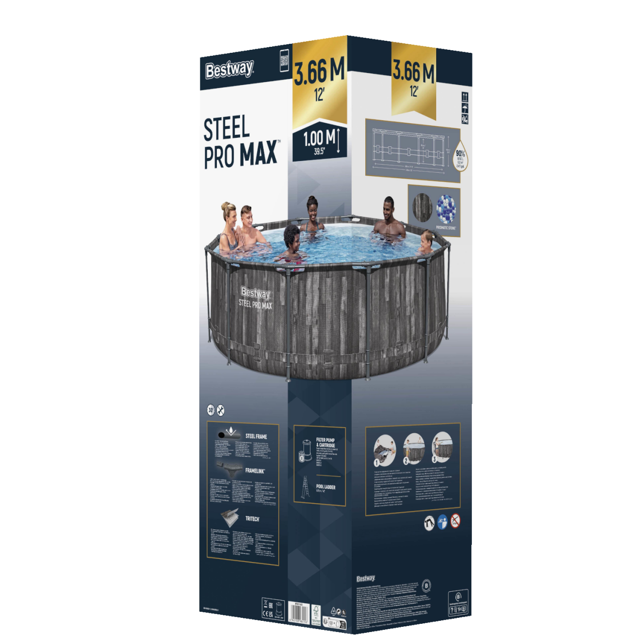 Bestway 5614X Frame Pool Steel Pro Max Set Ø366x100cm Pool Filterpumpe Leiter