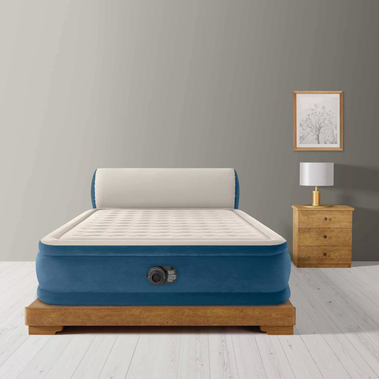 Intex 64460 Luftbett mit Kopfteil integrierte Luftpumpe Gästebett 229x152x79cm