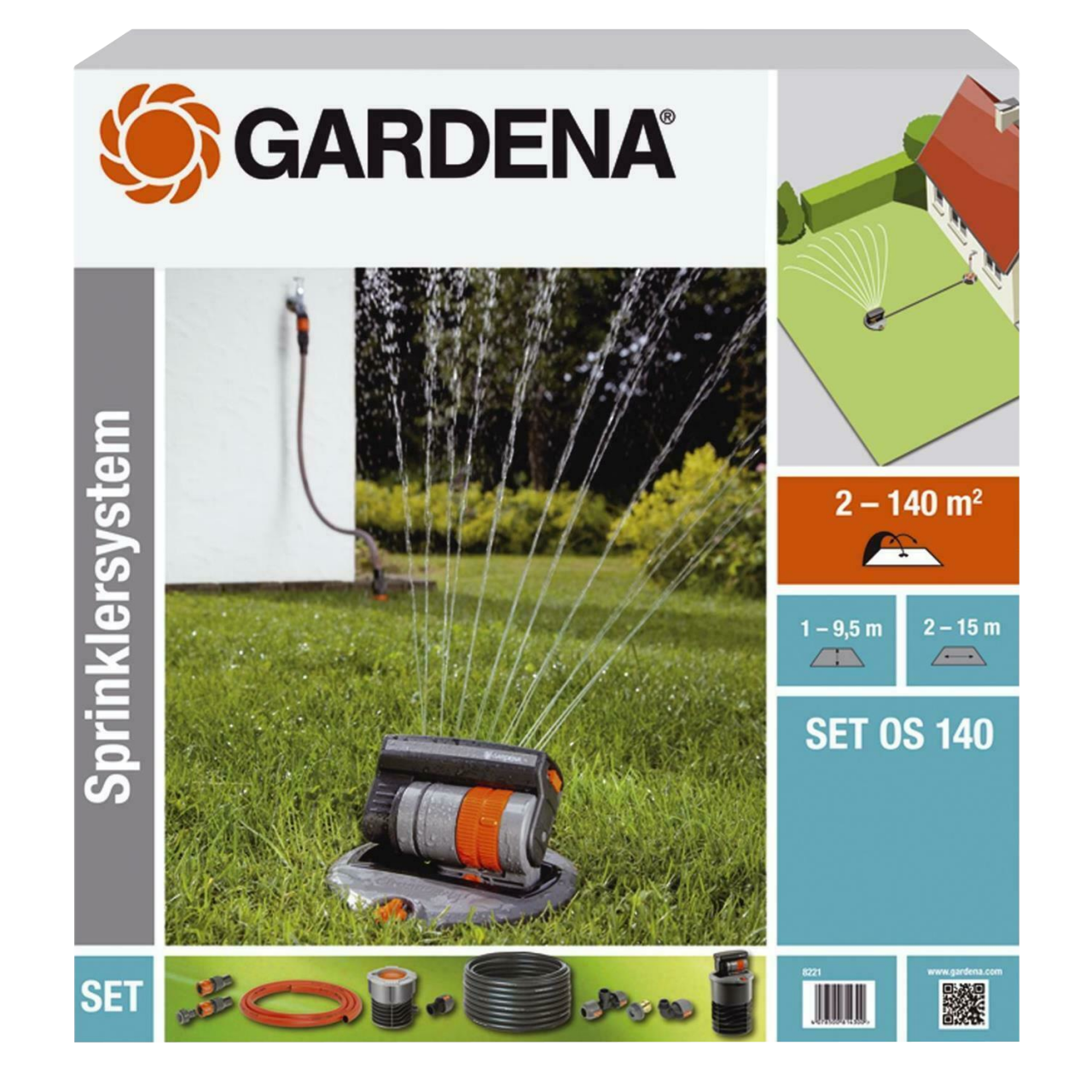 Gardena 8221-20 Komplett-Set OS 140 Versenk-Viereckregner Sprinklersystem