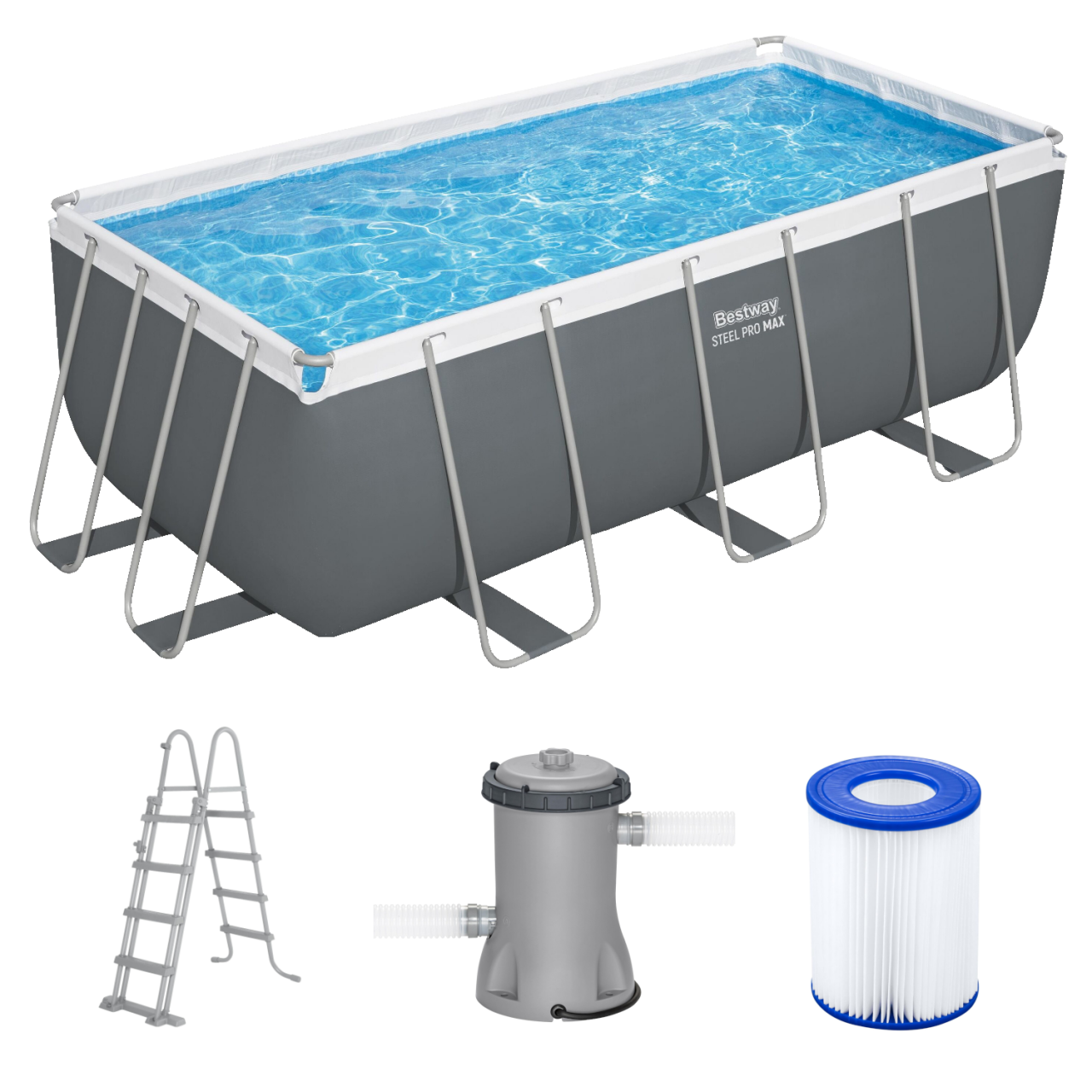 Bestway 56456 Frame Pool Steel 412x201x122 cm mit Filterpumpe Leiter Zubehör
