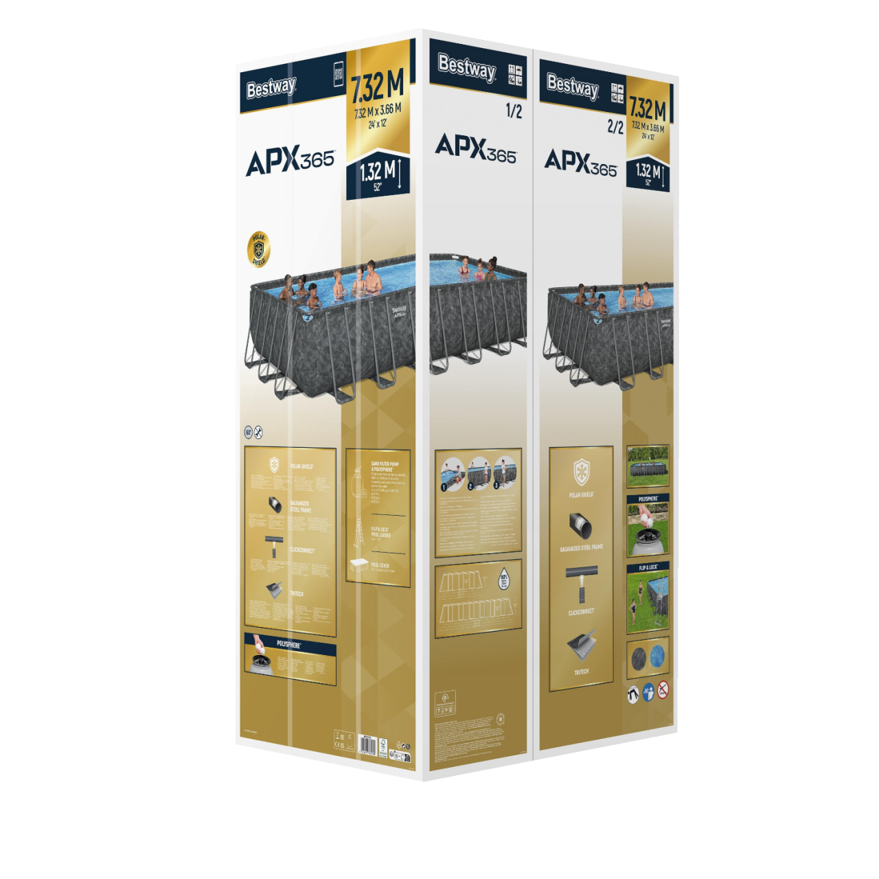 Bestway 561KG APX365 Frame Pool Komplett-Set 732x366x132cm,Winterfestes