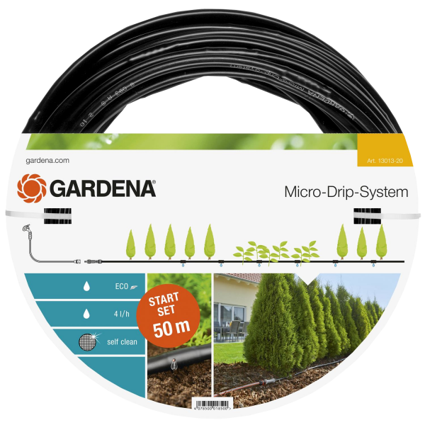 Gardena 13013-20 Micro-Drip-System Start Set Pflanzreihe L Tropfrohr 50m Garten