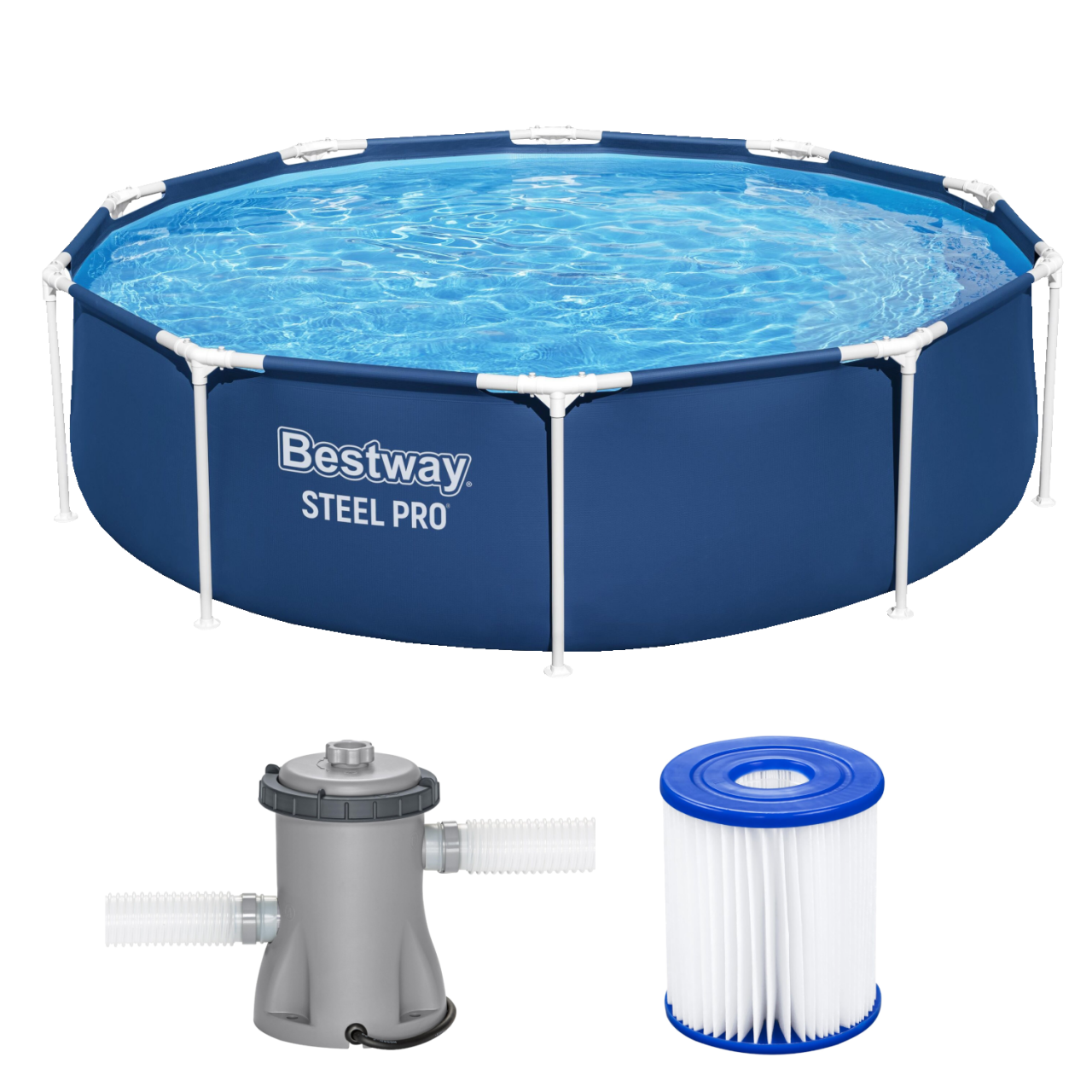 Bestway 56679 Steel Pro Frame Pool Set rund mit Filterpumpe 305 x 76 cm