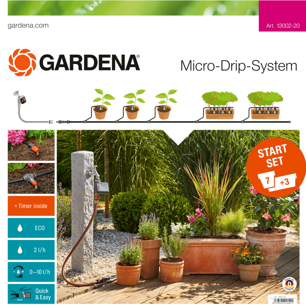 Gardena 13002-20 Micro-Drip-System Start-Set Pflanztöpfe M automatic