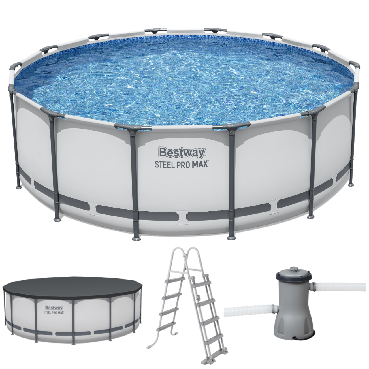 Bestway 5612X Steel Pro MAX Frame Pool Set Ø427x122cm Pumpe Leiter Abdeckplane