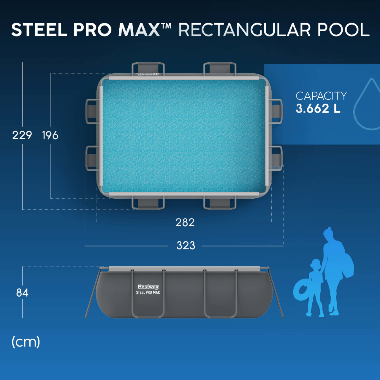 Bestway 56629 Frame Pool Schwimmbad mit Filterpumpe 282x196x84 cm rechteckig