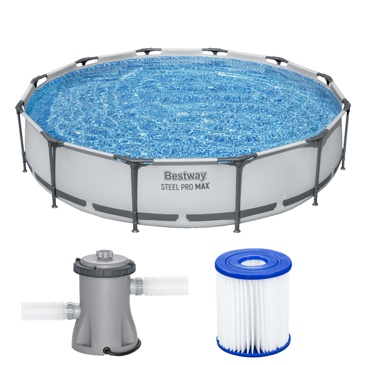 Bestway 56416 Pro Max Frame Pool Steel Pro Set Schwimmbad 366x76cm Pumpe 1.249 L/h