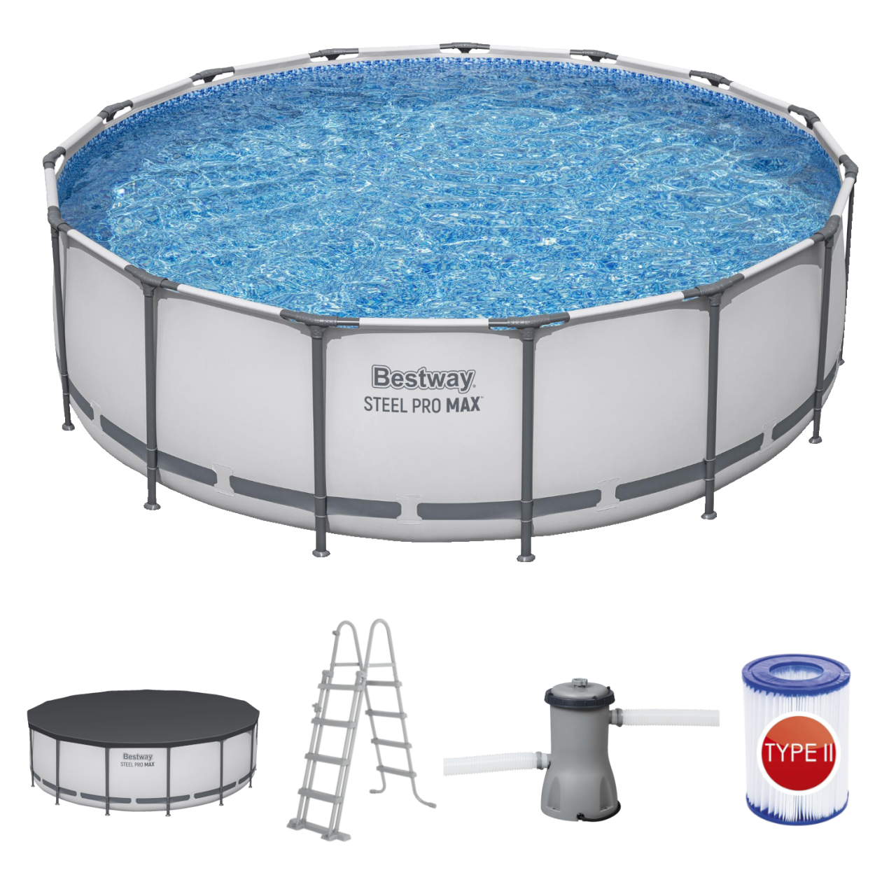Bestway Frame Pool Steel Pro Set 457x122cm mit Filterpumpe Leiter Zubehör 56438