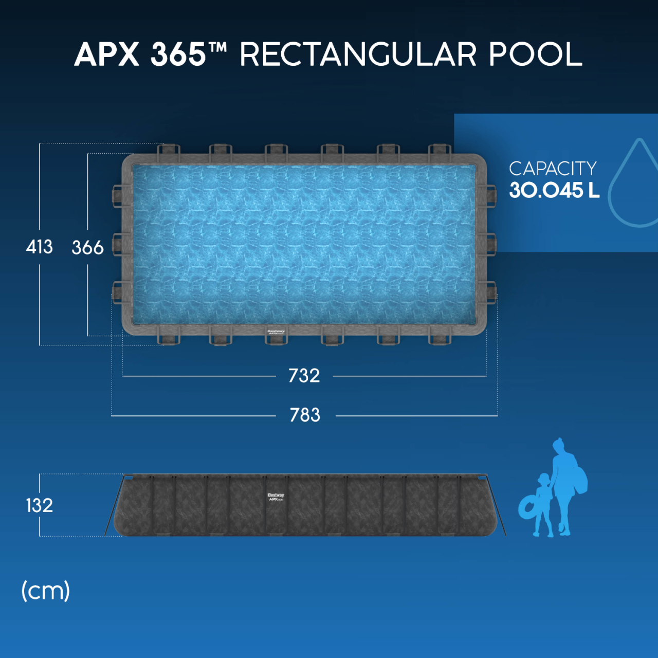 Bestway 561KG APX365 Frame Pool Komplett-Set 732x366x132cm,Winterfestes