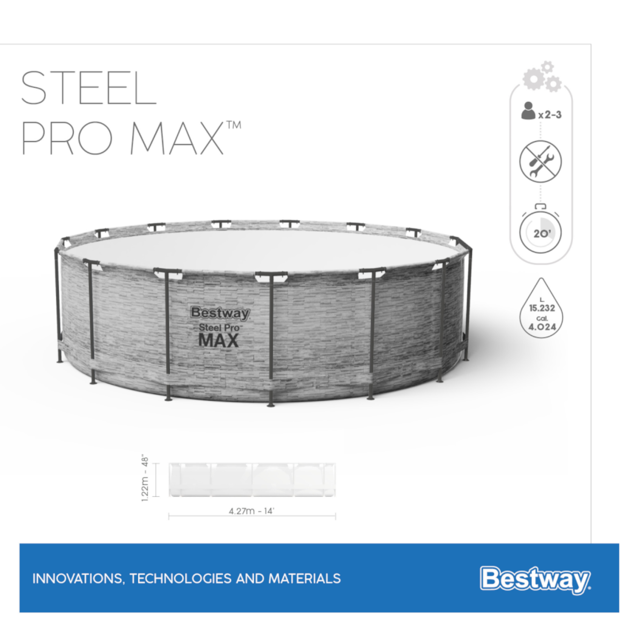 Bestway 5619D Frame Pool Steel Pro MAX Swimmingpool rund Ø427x122cm Komplett-Set