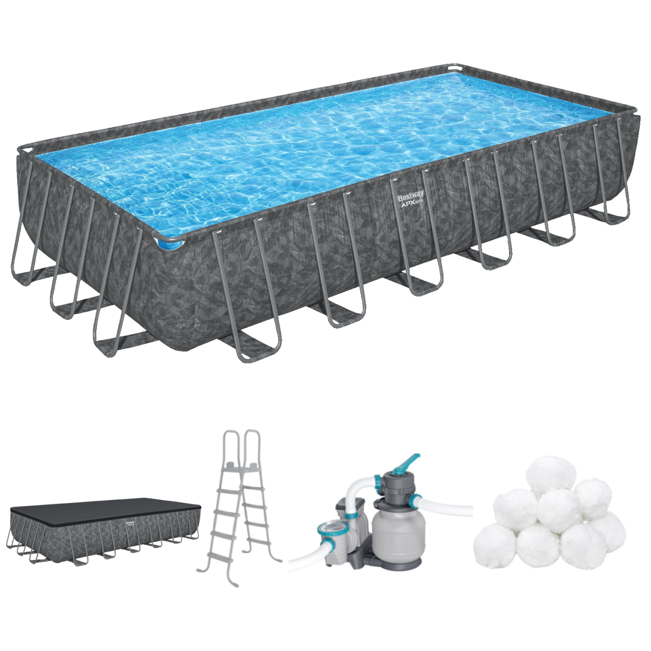 Bestway 561KG APX365 Frame Pool Komplett-Set 732x366x132cm,Winterfestes