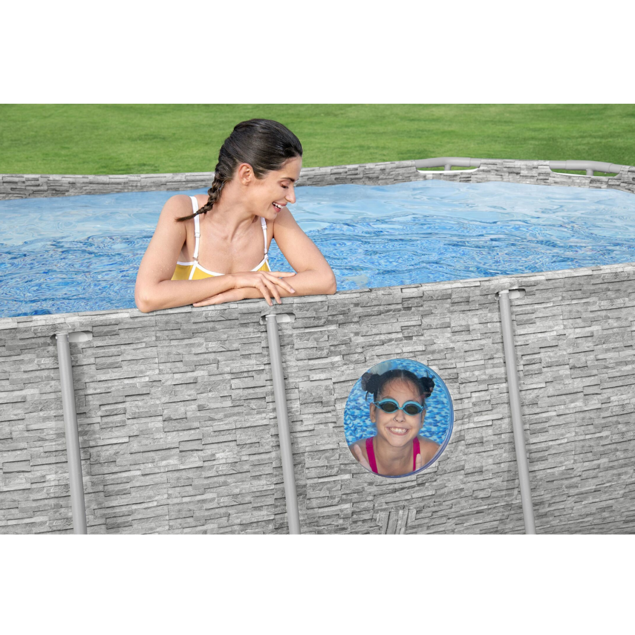 Bestway 56714 Power Steel Pool Swim Vista Oval Set Steinwand-Optik 427x250x100cm