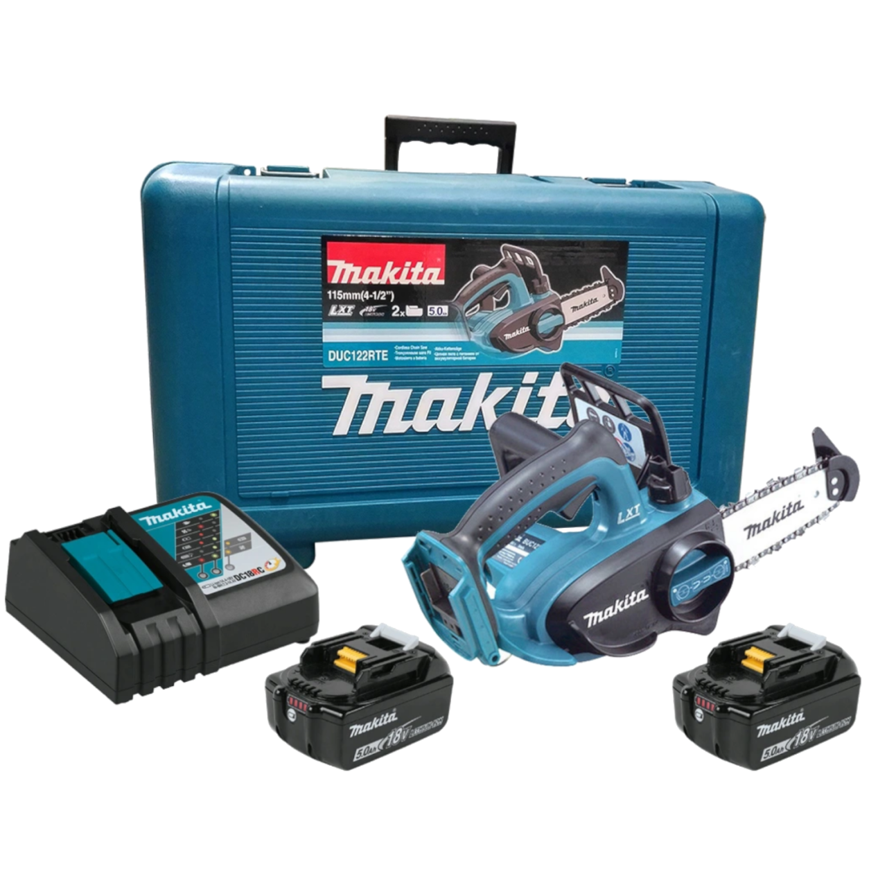 Makita Top Handle Akku-Kettensäge DUC122RTE Transportkoffer mit Akkus Ladegerät