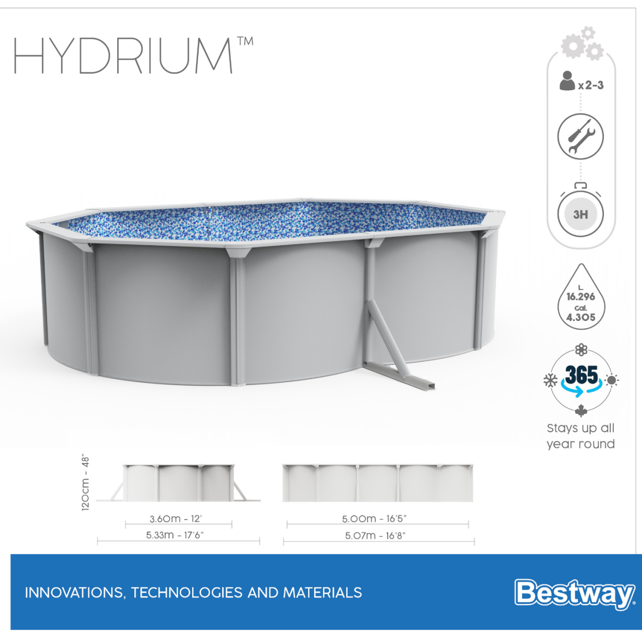 Bestway 56586 Stahlwandpool Hydrium Swimmingpool 500x360x120cm Pool Komplett-Set