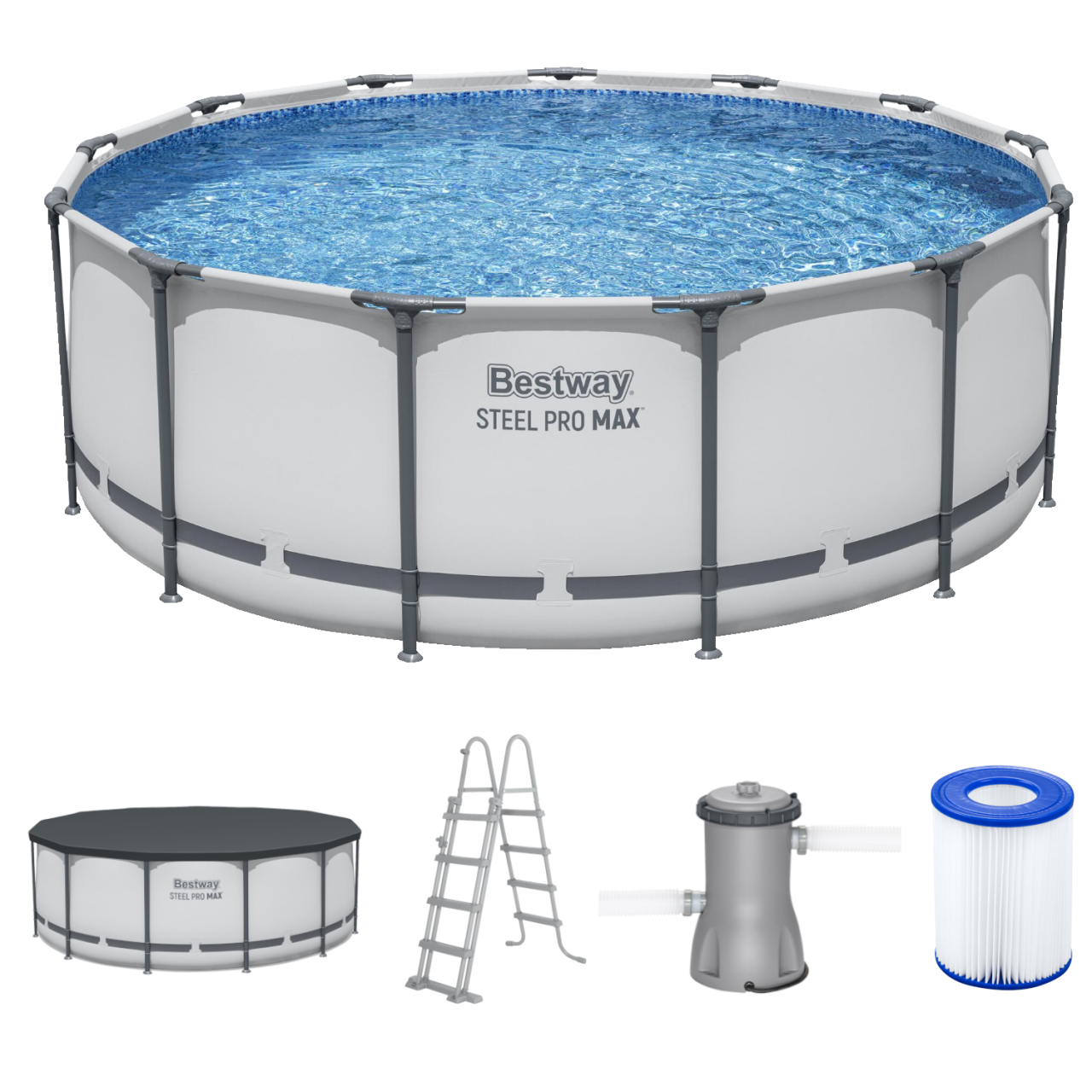 Bestway 5618W Frame Pool Steel Pro MAX Swimmingpool rund Ø396x122cm Komplett-Set
