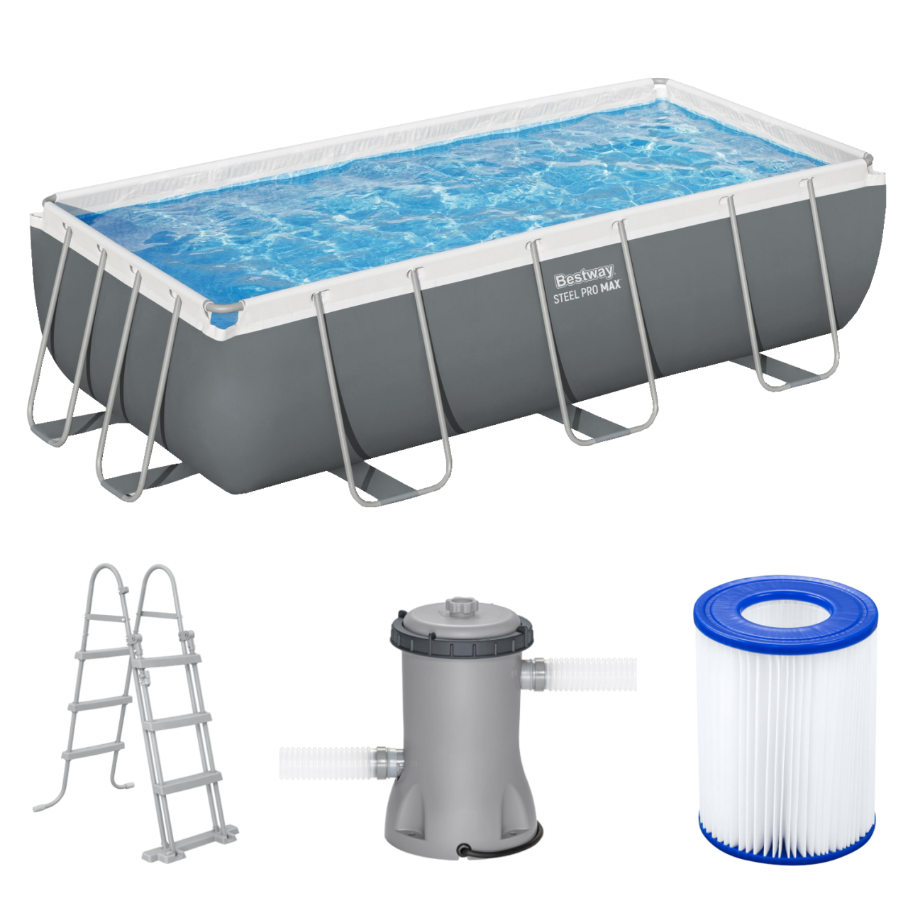 Bestway 56441 Frame Pool mit Filterpumpe Leiter Swimmingpool Set 404x201x100cm