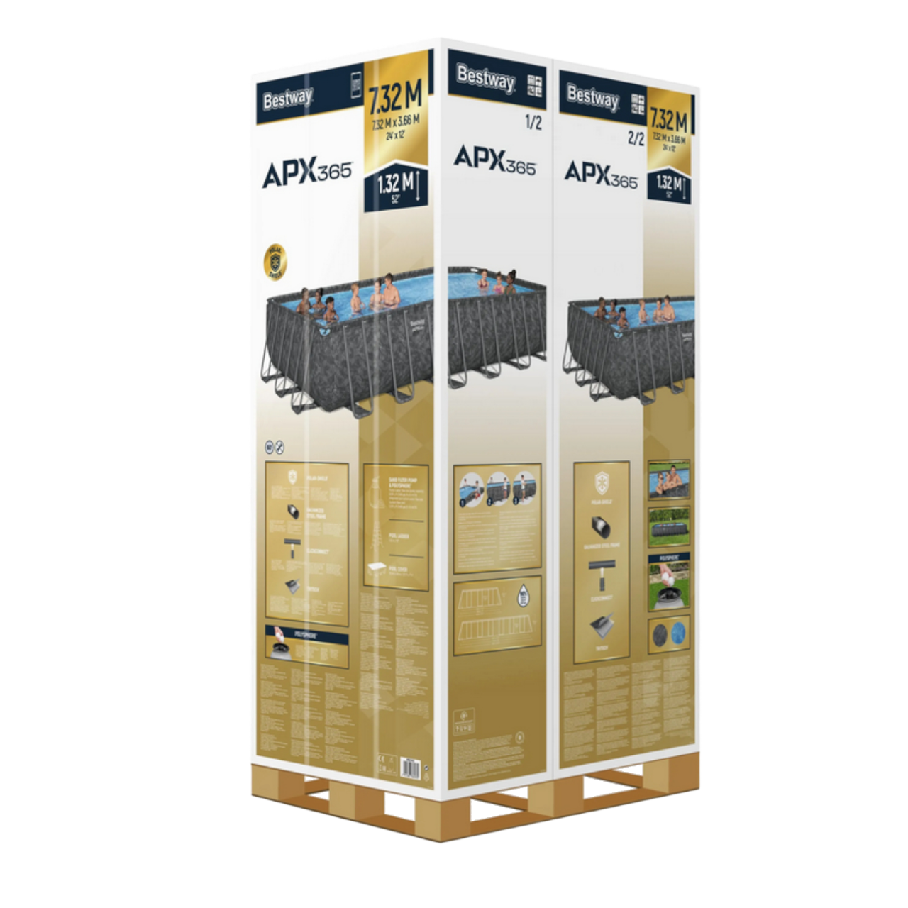 Bestway 561KG APX365 Frame Pool Komplett-Set 732x366x132cm,Winterfestes