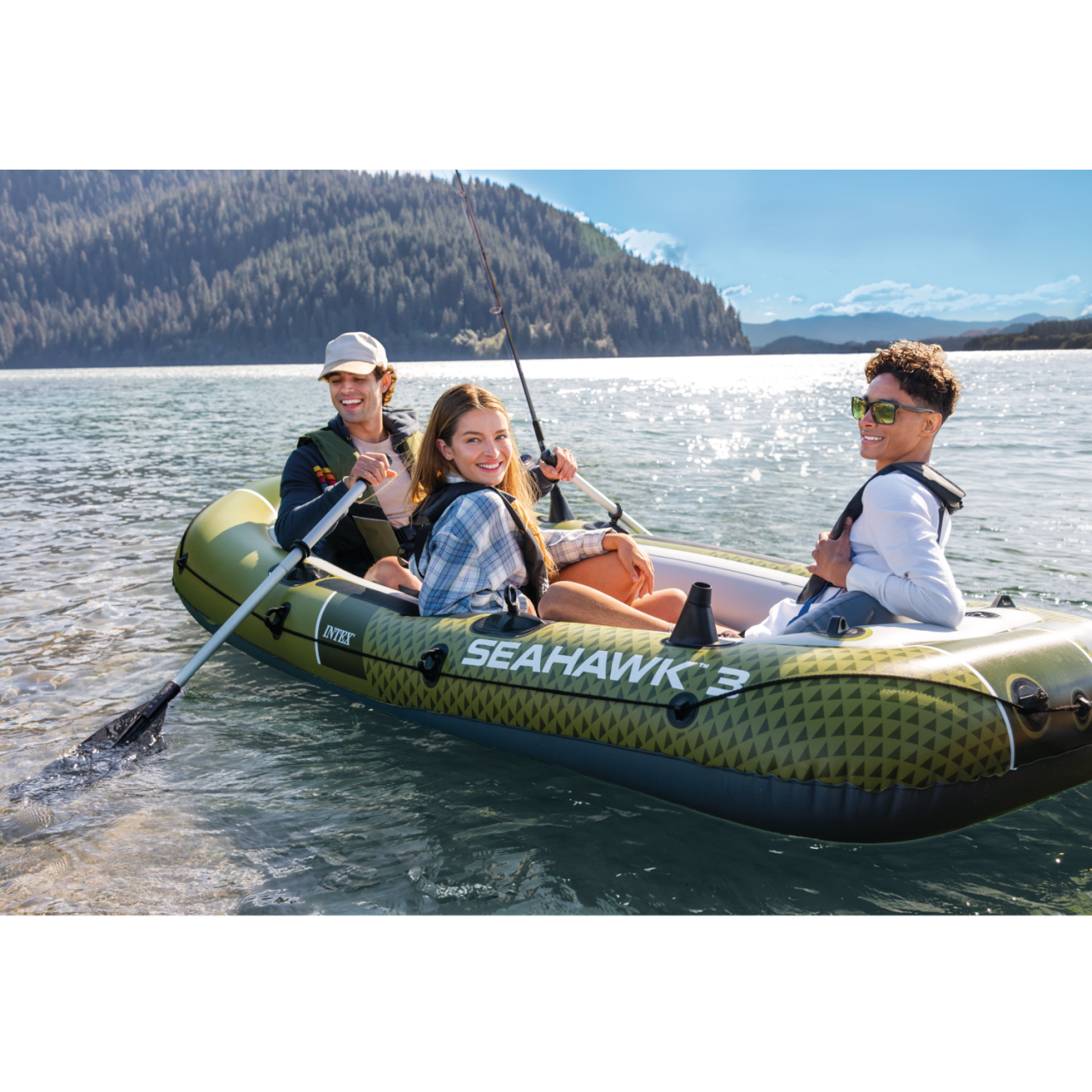 Intex 66333 Seahawk 3 Schlauchboot Ruderboot Angelboot Aufblasbar Pumpe Paddel