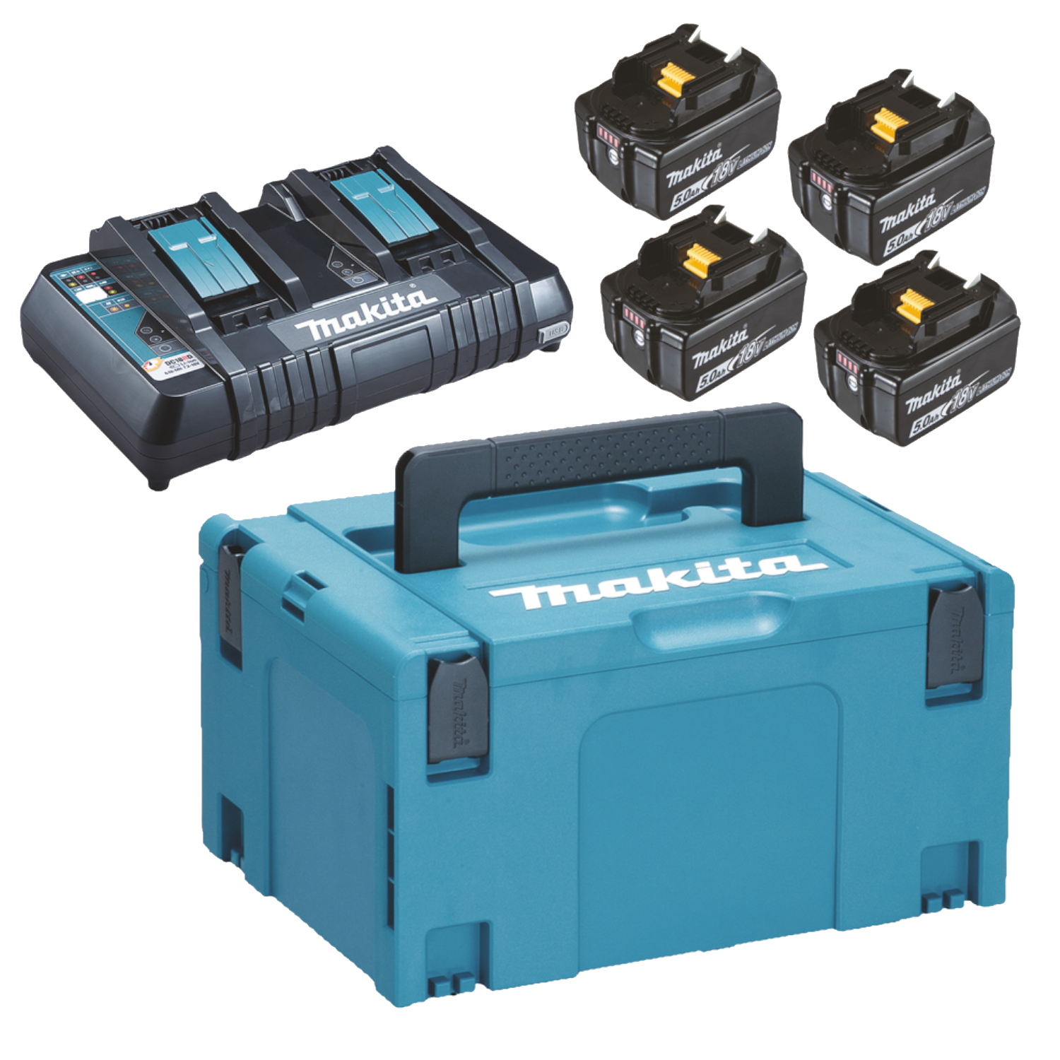 Makita Set KIT Energy 4x Akku 1850B, 1 Doppelschnellladegerät x DC18RD