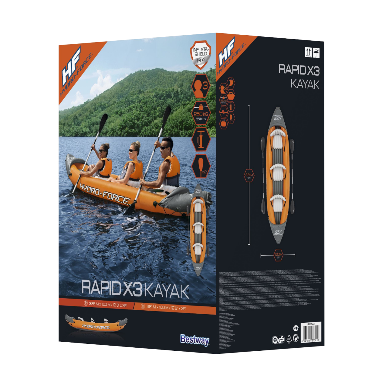 Bestway Kajak-Set Hydro-Force Rapid X3 Schlauchboot Paddel Pumpe Boot aufblasbar