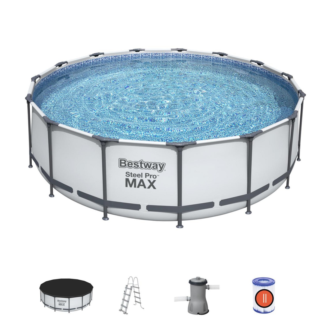 Bestway Frame Pool Steel Pro Set 457x122cm mit Filterpumpe Leiter Zubehör 56438