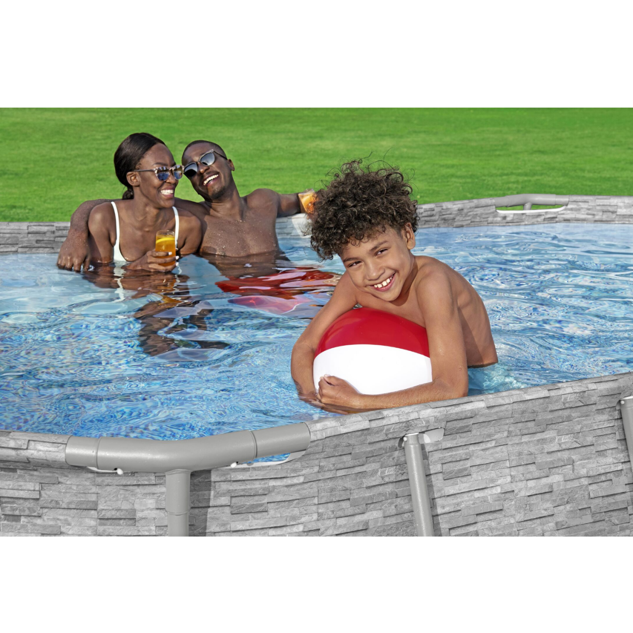 Bestway 56714 Power Steel Pool Swim Vista Oval Set Steinwand-Optik 427x250x100cm