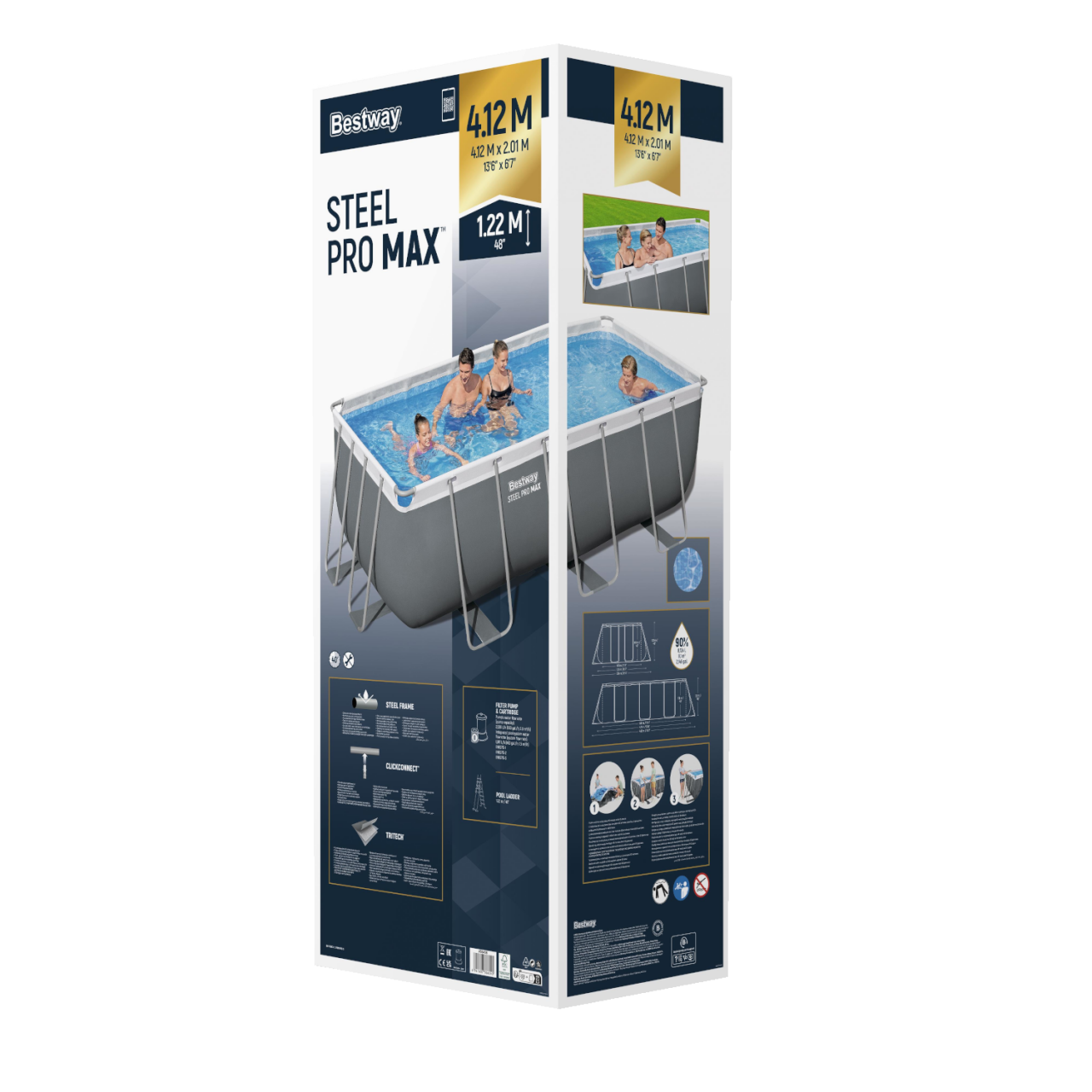 Bestway 56456 Frame Pool Steel 412x201x122 cm mit Filterpumpe Leiter Zubehör