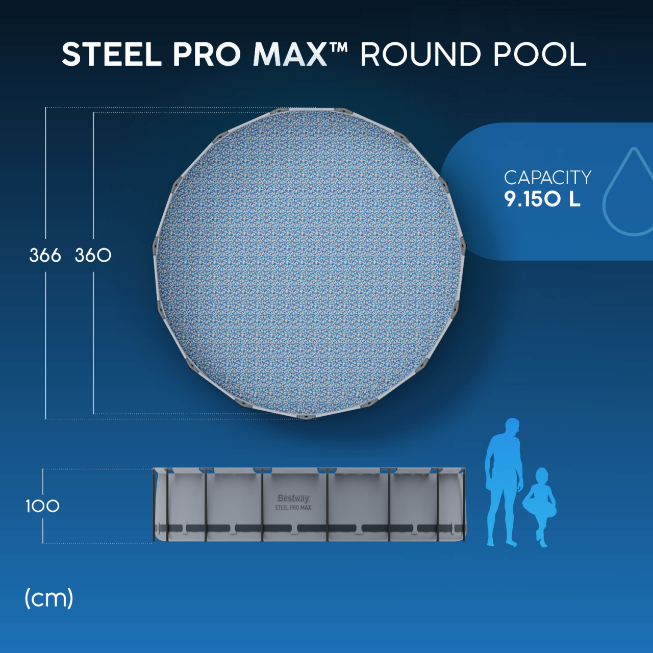 Bestway 56418 Frame Pool Steel Pro Set 366x100 cm mit Filterpumpe 2.006l/h