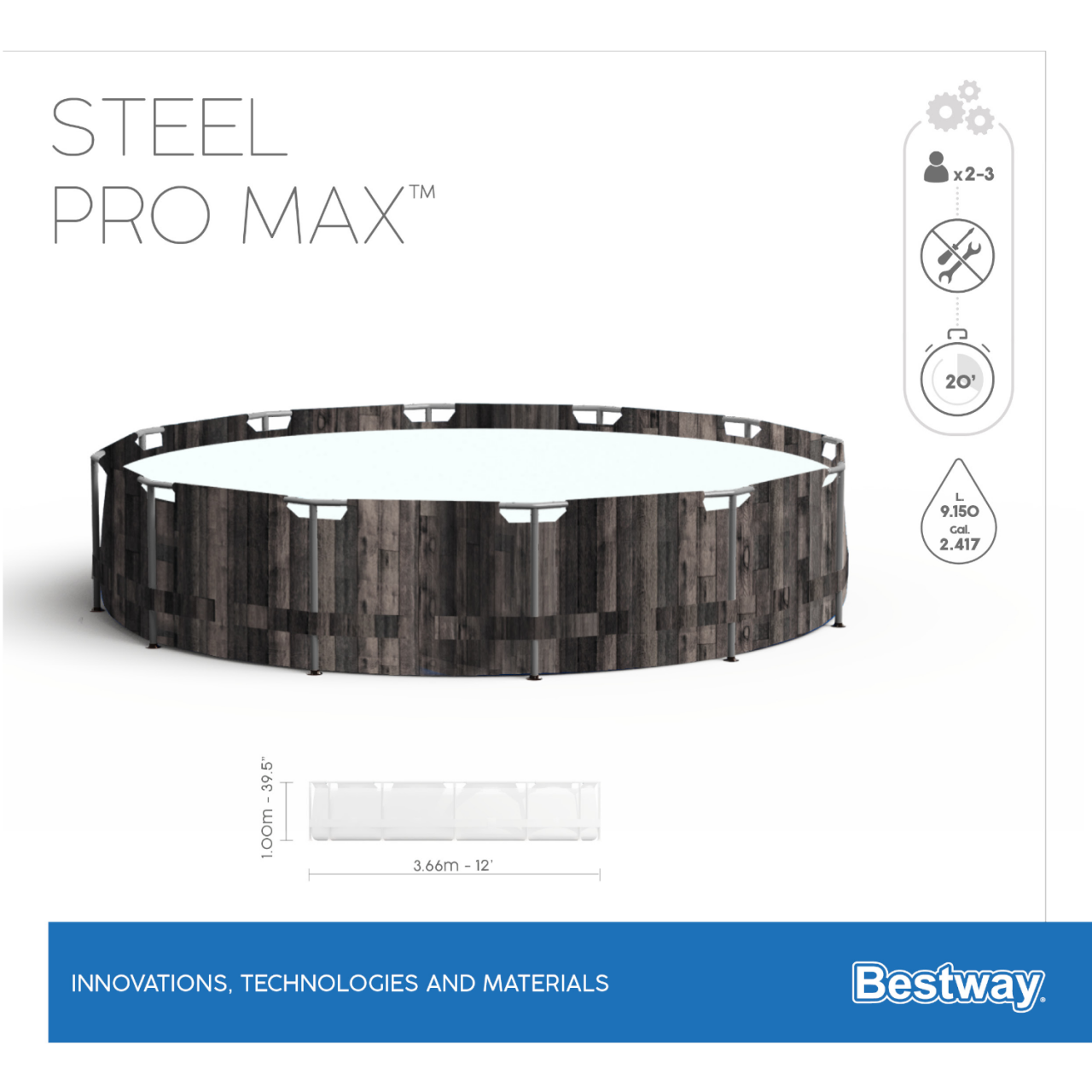 Bestway 5614X Frame Pool Steel Pro Max Set Ø366x100cm Pool Filterpumpe Leiter