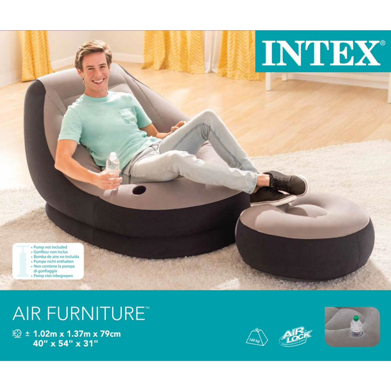 Intex 68564 Fernseh Relax Luftsessel mit Ottomane Fußhocker Lounge aufblasbar