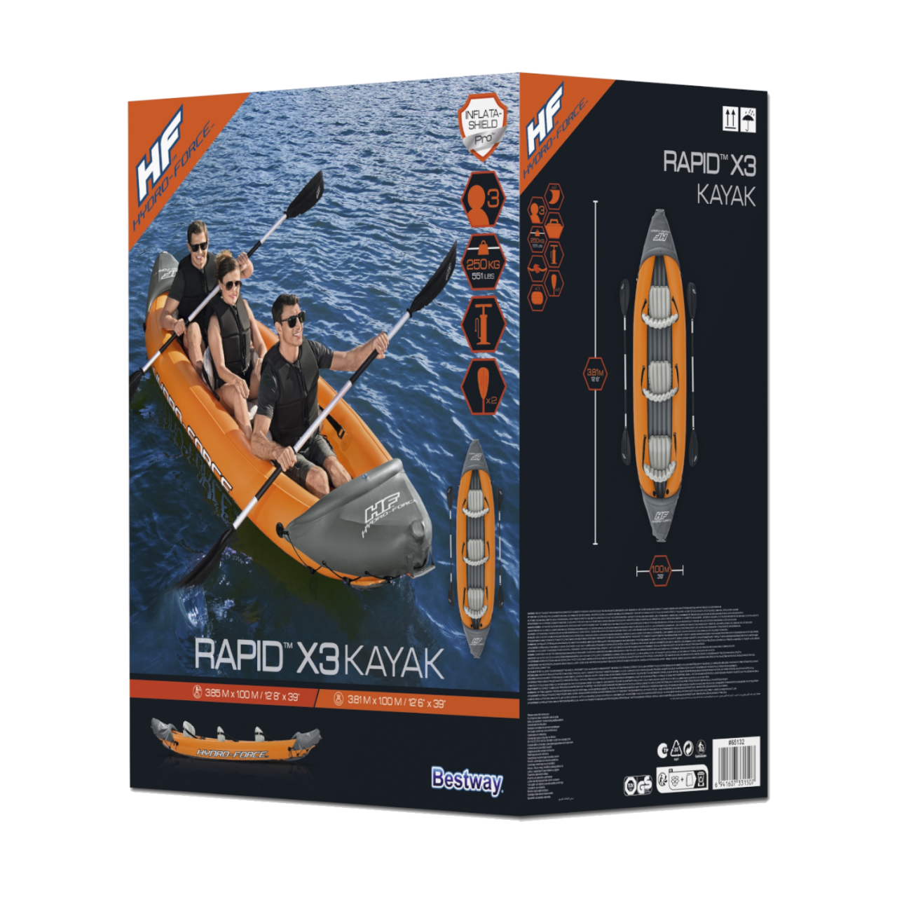 Bestway Kajak-Set Hydro-Force Rapid X3 Schlauchboot Paddel Pumpe Boot aufblasbar