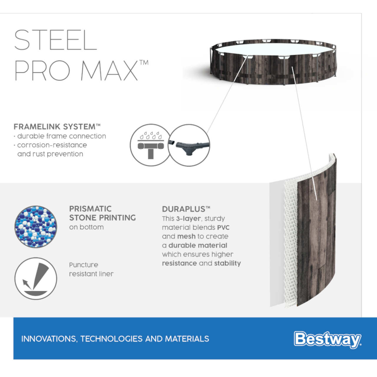Bestway 5614Z Frame Pool Steel Pro MAX rund in Holzoptik Ø427x107cm Komplett-Set