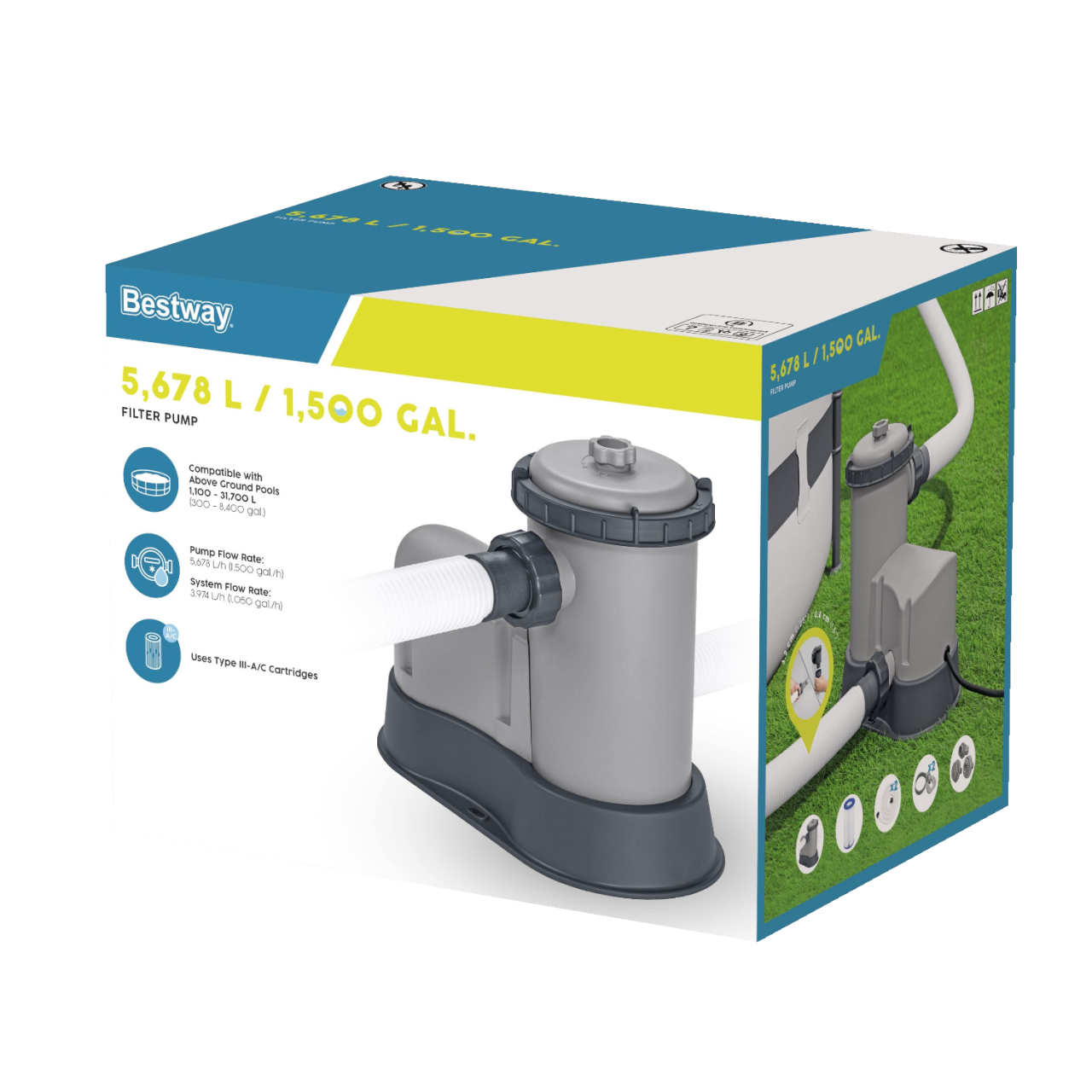 Bestway 58389 Filterpumpe Flowclear Poolreinigung + Filter Pumpleistung 5.678L/h