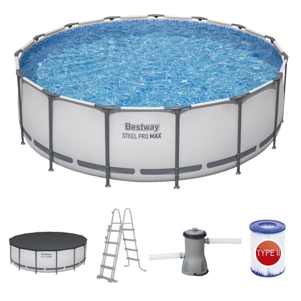 Bestway Frame Pool Steel Pro Set 457x122cm mit Filterpumpe Leiter Zubehör 56438