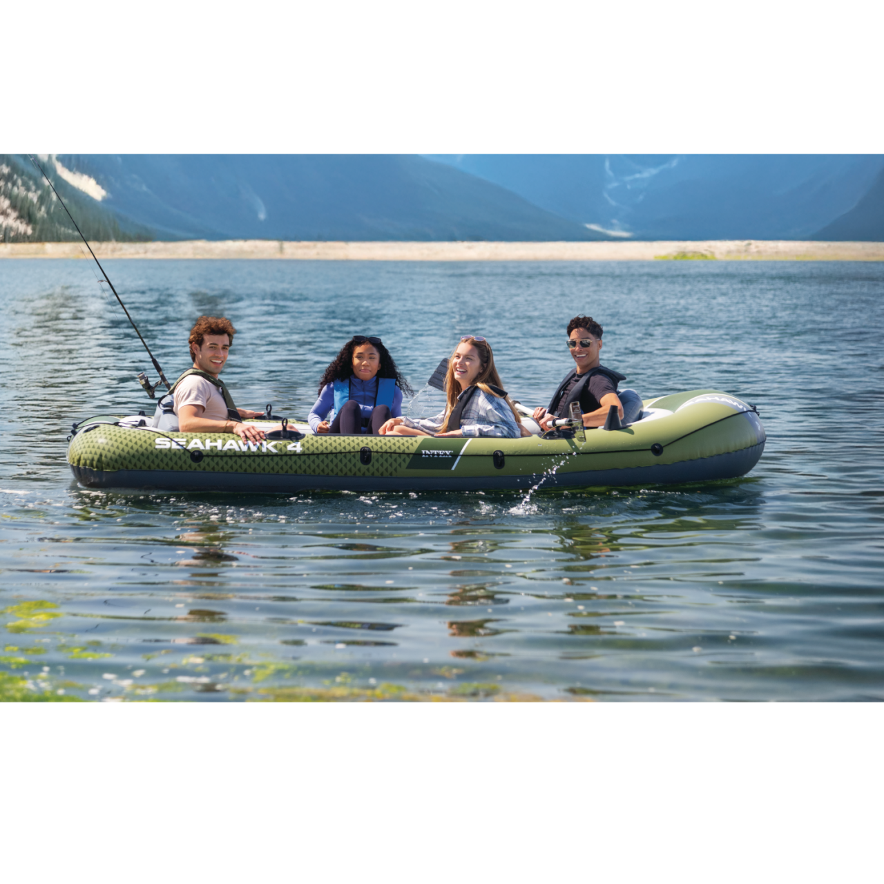 Intex 66334 Seahawk 4 Schlauchboot Ruderboot Angelboot Aufblasbar Pumpe Paddel