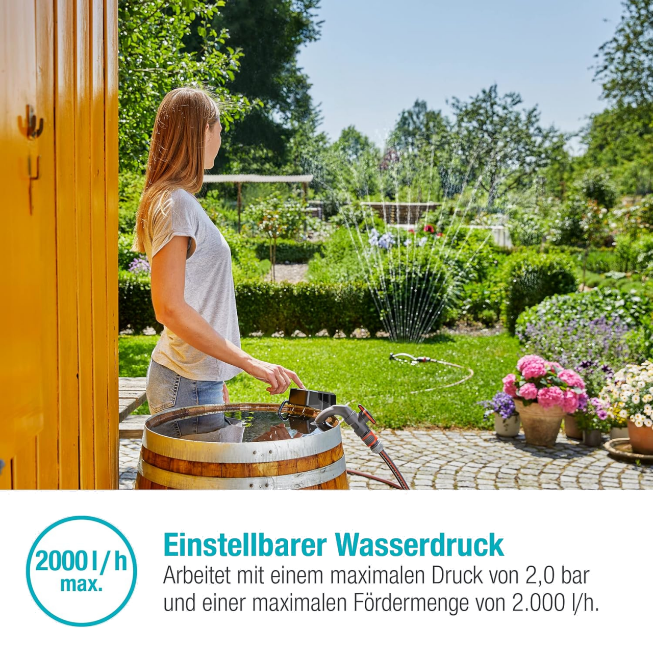 Gardena 14602-20 Akku-Regenfasspumpe 2000/2 18V P4A Ready-To-Use Set