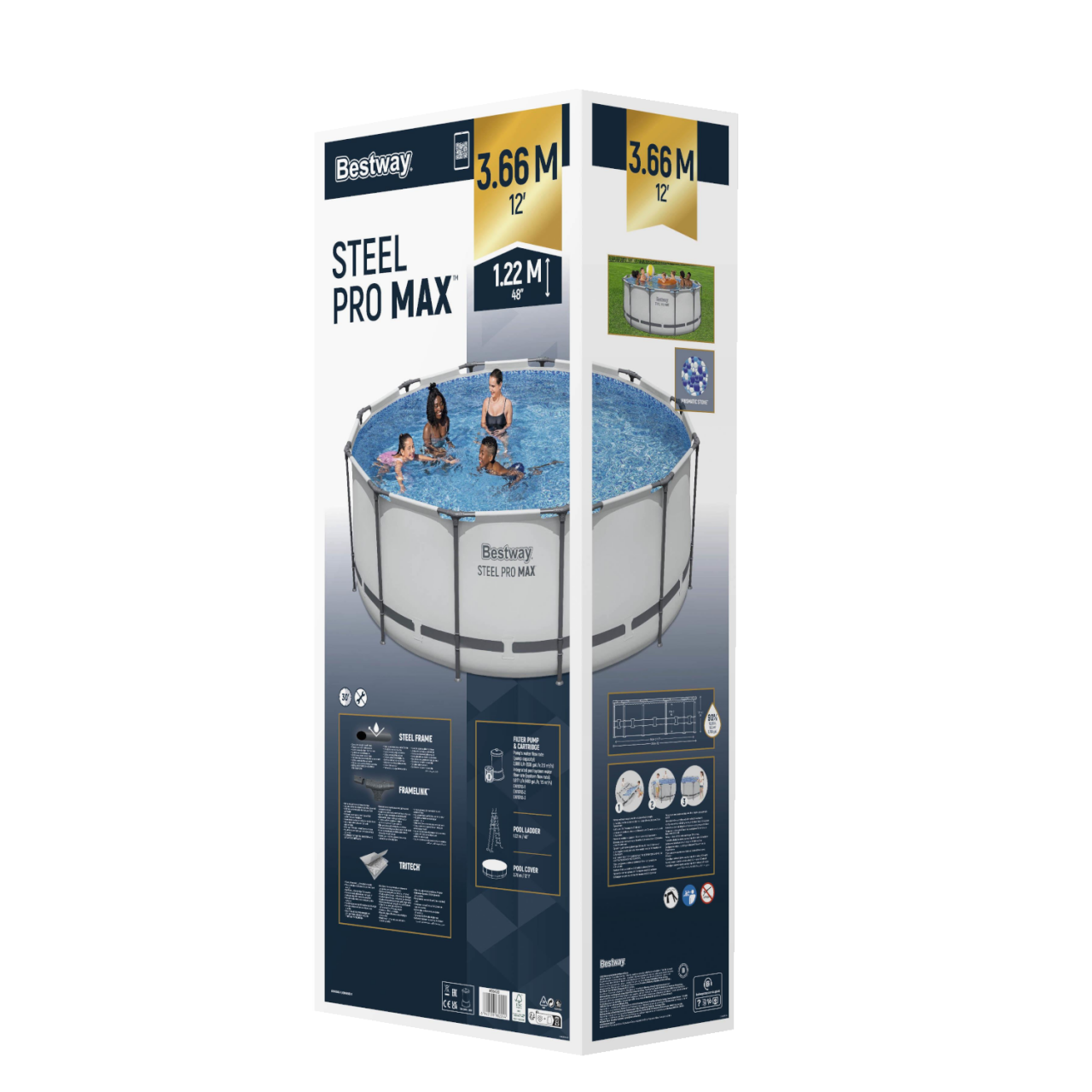 Bestway 56420 Frame Pool Steel Pro Set 366x122 cm Filterpumpe Leiter Zubehör