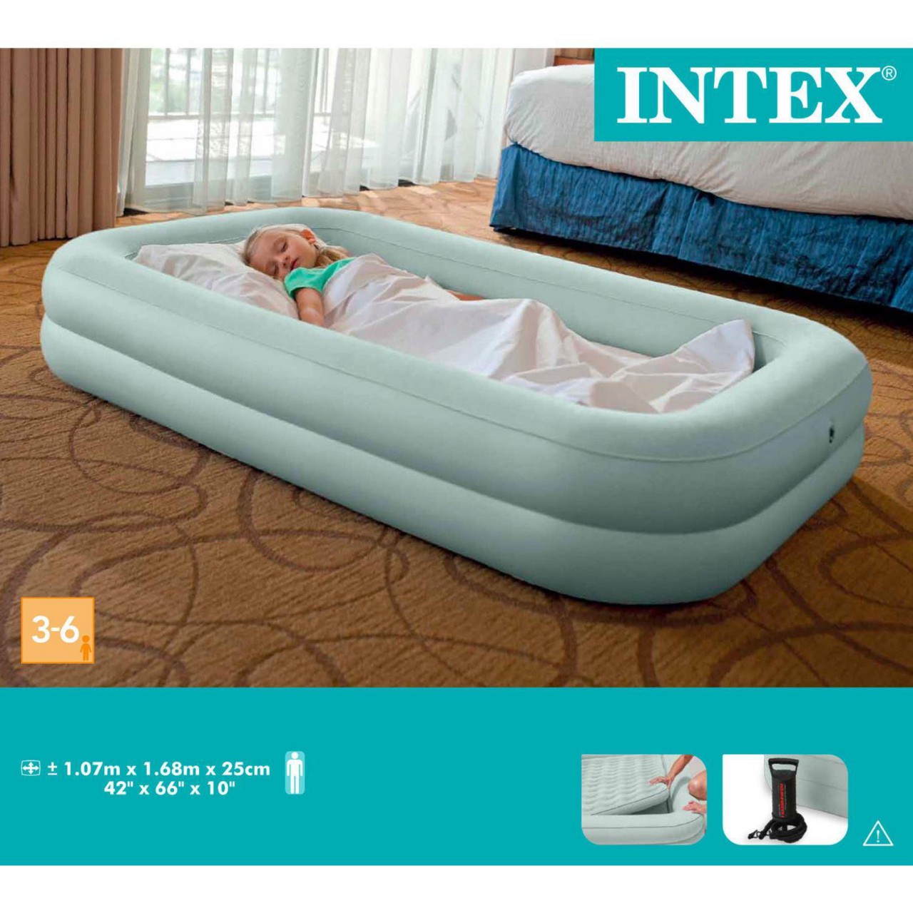 Intex 66810 Luftbett mit Handpumpe Reisebett Gästebett Kinderbett 168x107x25cm