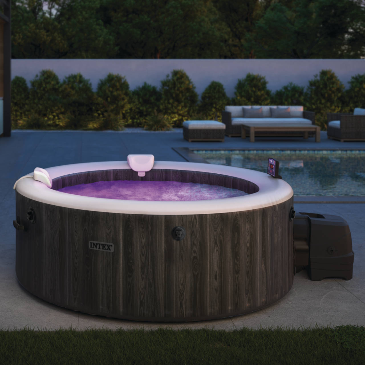 Intex 28440 Whirlpool Pure SPA Bubble Massage GreyWood 196x71 cm aufblasbar