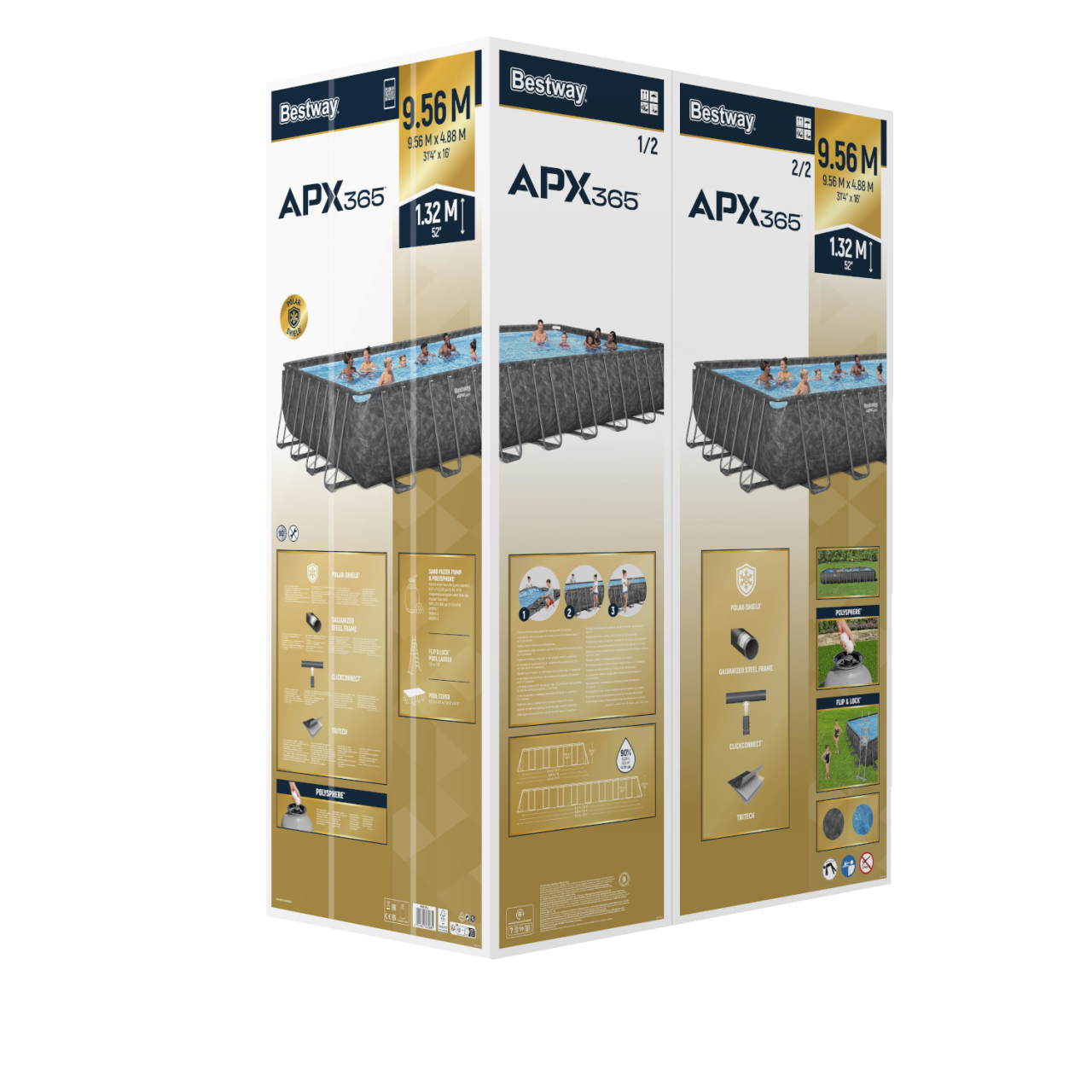 Bestway 561KJ APX365 Winterfestes Frame Pool Komplett-Set 956x488x132cm