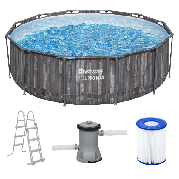 Bestway 5614X Frame Pool Steel Pro Max Set Ø366x100cm Pool Filterpumpe Leiter