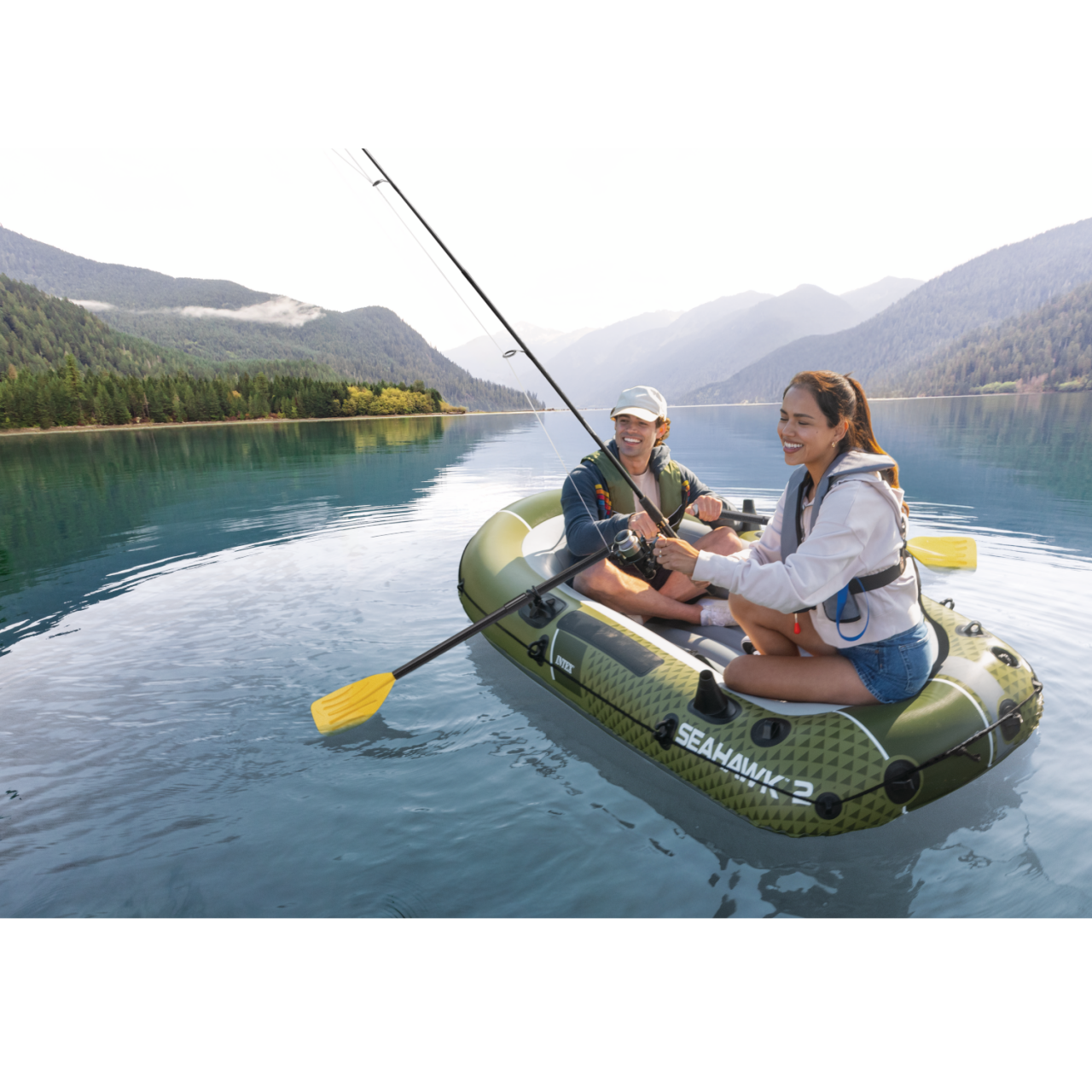 Intex 66332 Seahawk 2 Schlauchboot Ruderboot Angelboot Aufblasbar Pumpe Paddel