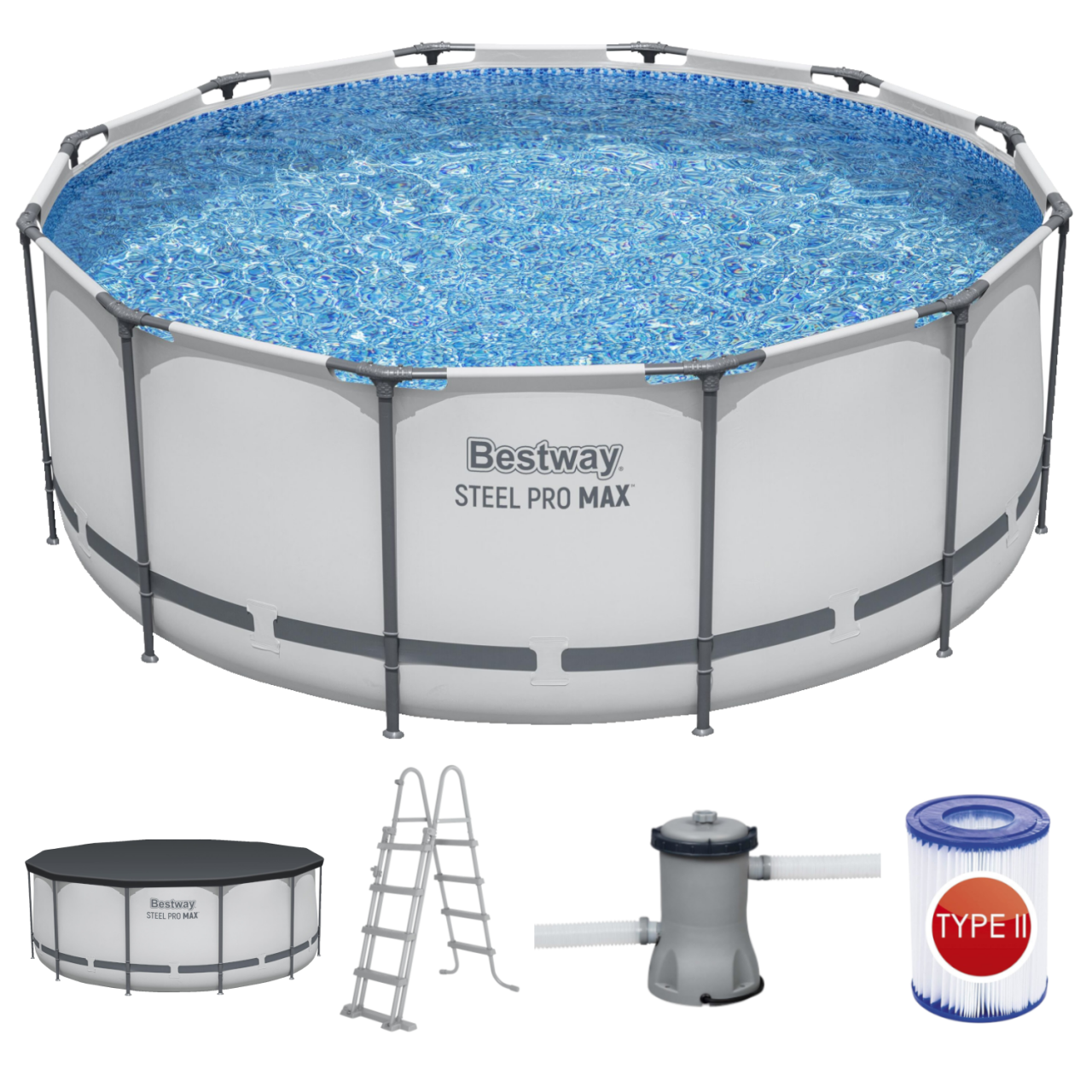 Bestway 56420 Frame Pool Steel Pro Set 366x122 cm Filterpumpe Leiter Zubehör